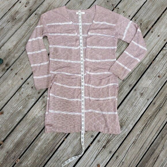 Love Tree Womens Sz Large Long Cardigan Dusty Rose White Stripes - Picture 8 of 8